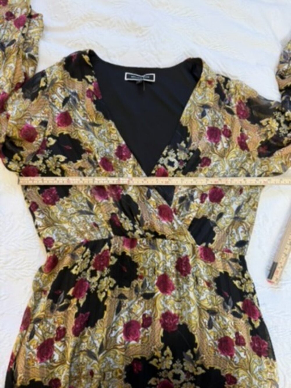 Melanie Lyne Baroque Rose Scarf Print Faux Wrap Dress Women's 8 - Picture 6 of 10